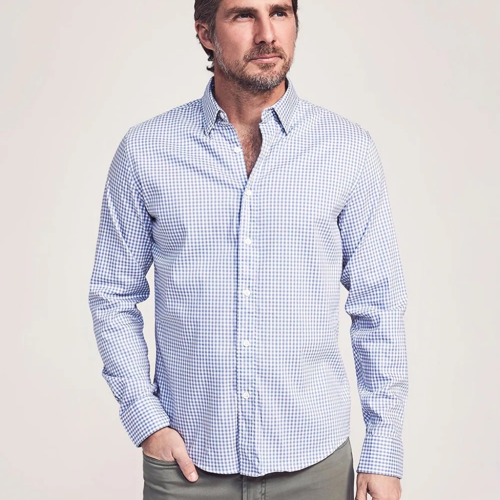 Faherty The Movement Shirt in Light Blue Gingham- XL